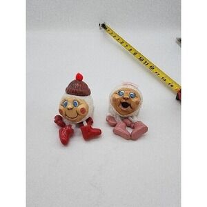 Christmas shelf sitter 2  Anthropomorphic Ceramic Snowball dangle leg Vintage